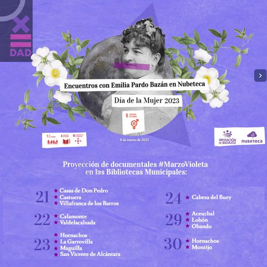 Mañana terminamos las actividades de marzo, el mes de la mujer, con la proyección de un documental sobre la vida de Emilia Pardo Bazán en @BiblioMontijo 
Empezaremos a las 18.30
Actividad promovida por @DipdeBadajoz 
#Nubeteca #DipBdjz
#EspaciosNubeteca
@mcastellanoba @Corrisali