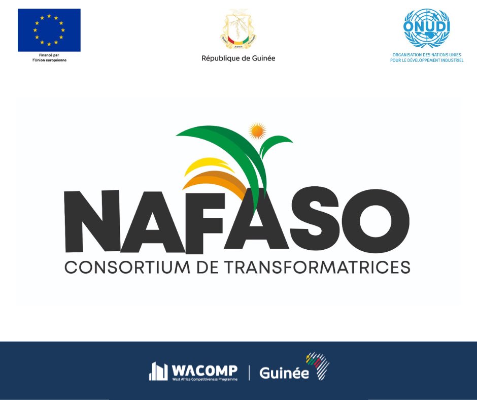 WACOMP_Guinea's tweet photo. Le GIE-NAFASO est une initiative du #refila. Composé d’entrepreneuses propriétaires de petites unités de transformation de l’🍍,NAFASO présente à la foire du ramadan sa nouvelle identité visuelle!
Réalisé dans le cadre du #wacomp sous le 💶 l’@UEenguinee et ⚙️ par l’@UNIDO https://t.co/ILOfeyRRGr