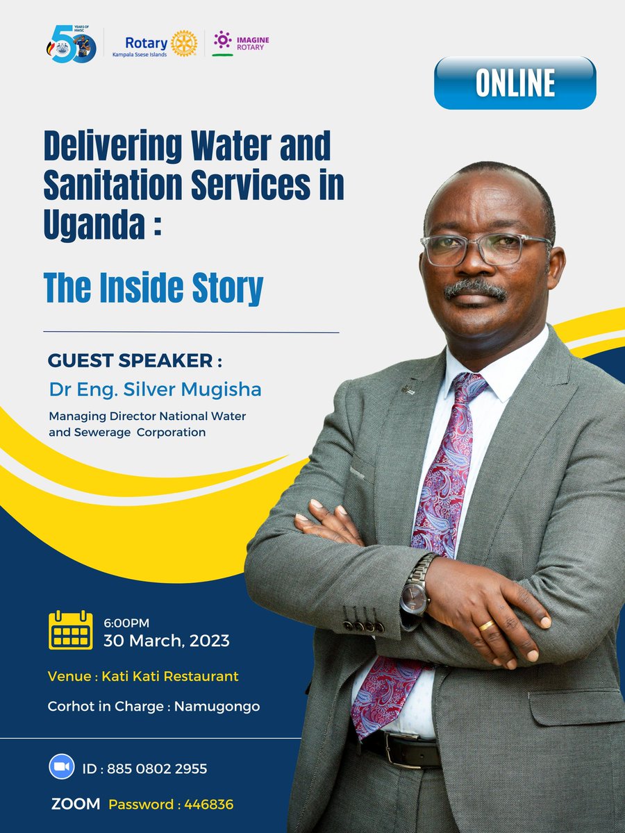 nwscug's tweet photo. Join the Conversation:
Tomorrow, the NWSC chief #waterman Dr. Eng Silver Mugisha @NWSCMD will deliver a presentation to rotarians at the Rotary club of Kampala Ssese Islands @RCKSI #Water4all #NwscAt50 https://t.co/1s6Qh0k7dc