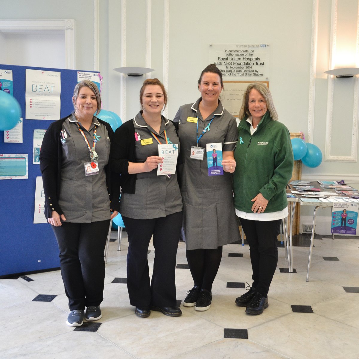 Some of our Gynaecology Oncology Clinical Nurse Specialists are outside the Lansdown Restaurant at the RUH this morning as part of #OvarianCancerAwarenessMonth, with a range of information and advice for staff, patients and visitors 👋