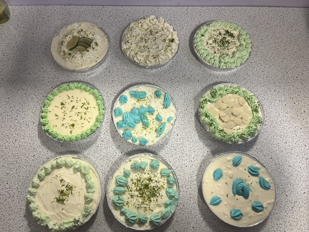 My wonderful S3 Practical Cookery class yesterday did a fantastic job of focusing on the details of presentation and decorating, when making Key Lime Pie! They all look fantastic, well done 🤩. We had a first, second and third for chef of the week! #HomeEconomics #pride #ambition