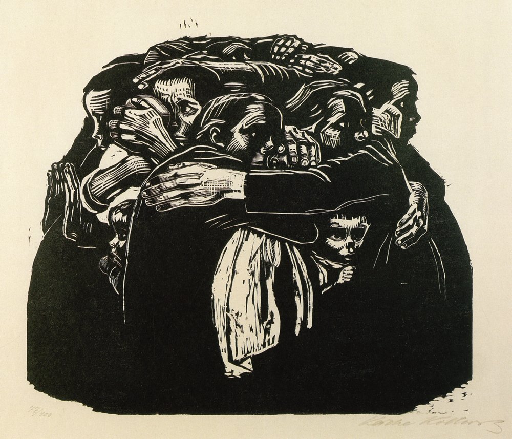 The Mothers,1922 by Käthe Kollwitz, the artist is known for her depiction of the plight of the working classes, particularly women and her anti war, anti-violence stance, which drew on her own experience of love and loss #WomensArt