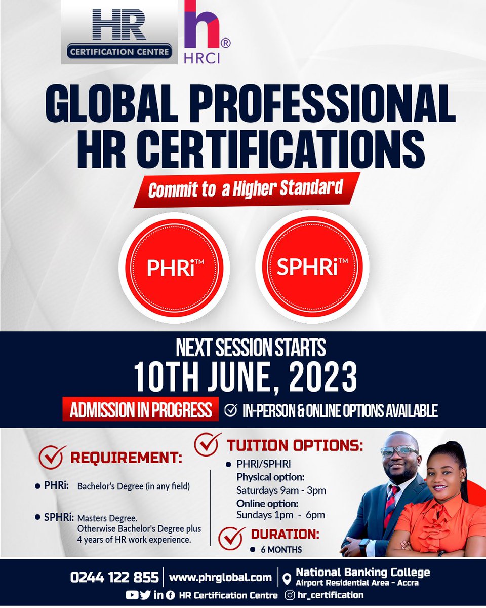 EdwardAsare's tweet image. Become a certified HR Practitioner with Global Recognition.
Join @hr_certify ’s 35th Cohort.
Call/WhatsApp: 0244 122 855 to register.
See flier for details
#hr #hrcertification #hreducation