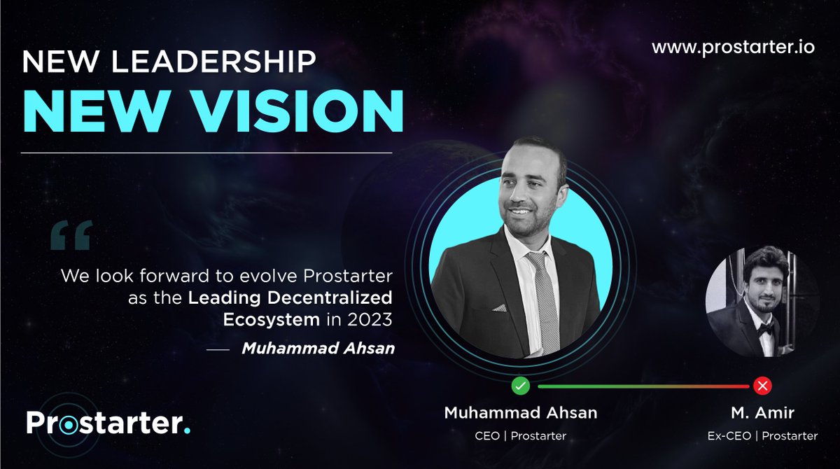Announcing the new CEO of Prostarter "Muhammad Ahsan', we believe that under his leadership we're about to experience the new evolution of Prostarter. 

With Prostarter 2.0 coming soon, lots of amazing earning and investment opportunities coming up for bit.ly/3JLW1ms