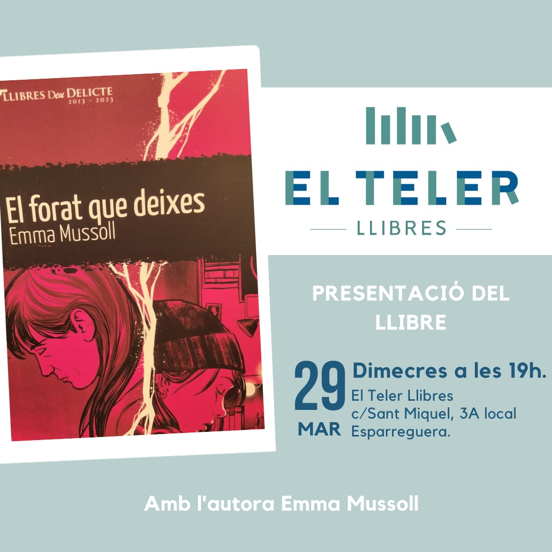 vernedastyle's tweet photo. Amics d'Esparreguera i rodalies, aquesta tarda acompanyaré @EmmaMussoll a @ElTelerLlibres presentant #ElForatQueDeixes.
Us hi esperem! https://t.co/Nf7FRpeyE8