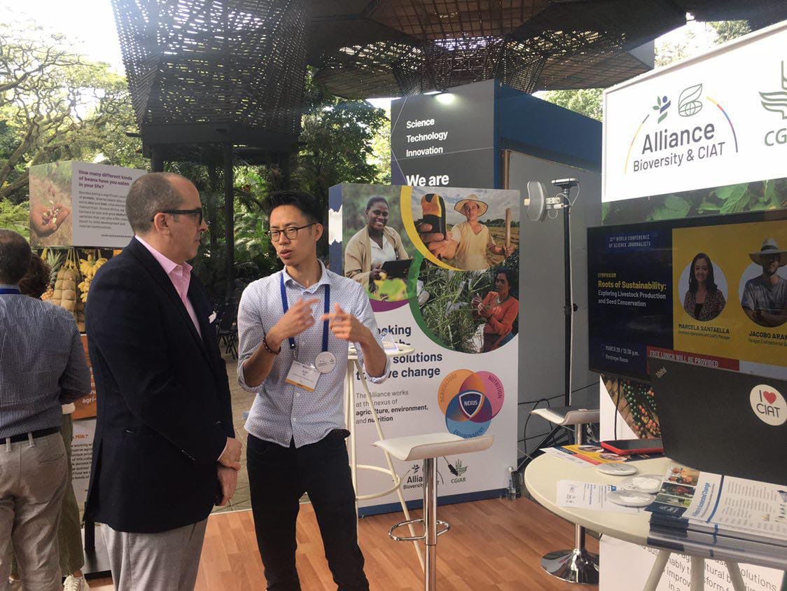 🔴<a href="/BiovIntCIAT_eng/">Alliance of Bioversity International and CIAT</a> is taking part in the <a href="/WCSJ23/">12th World Conference of Science Journalists</a> in Medellin🇨🇴  
Sharing our expertise &amp; engaging with science journalists from around the world 🌐 is key to advancing science and communication.
Check out our booth👇