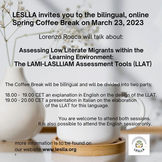 LESLLA_org's tweet photo. We look back to a wonderful Spring Coffee Break with Lorenzo Rocca. Our first bilingual one! For slides and recordings in Italian & English: https://t.co/M70Tz5ALbp #LESLLA #Alfabetizzatione #LASLLIAM #Alphabetisierung #Alphabetisation #AlfaNT2 #ELE #AdultLiteracy https://t.co/rWDNr9x7ne