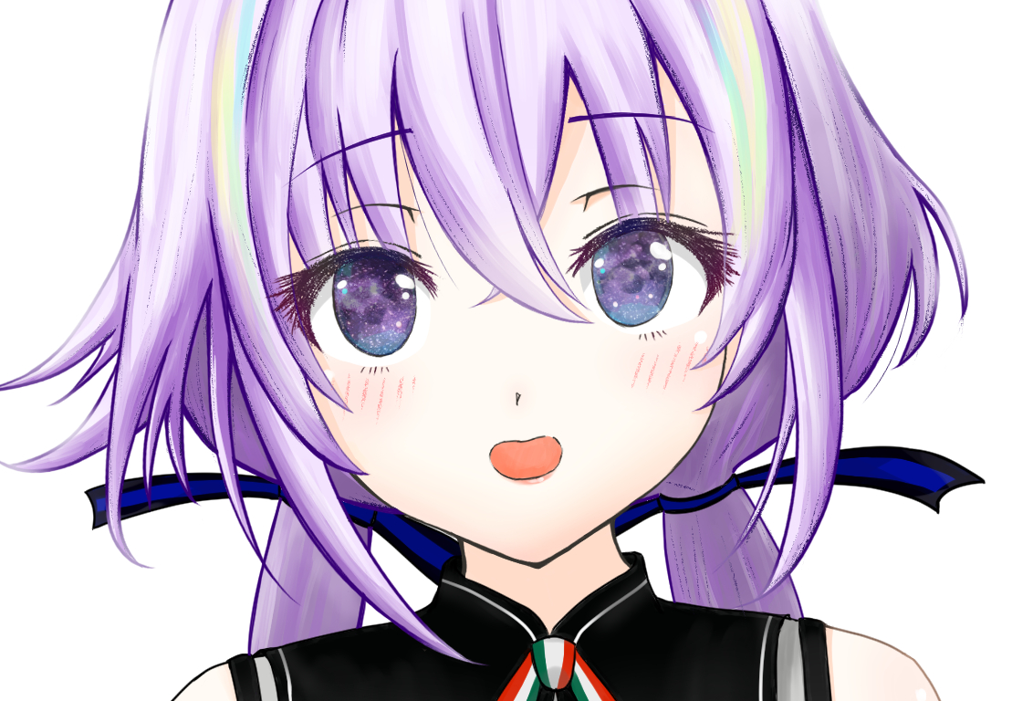 1girl solo purple hair open mouth portrait purple eyes white background  illustration images