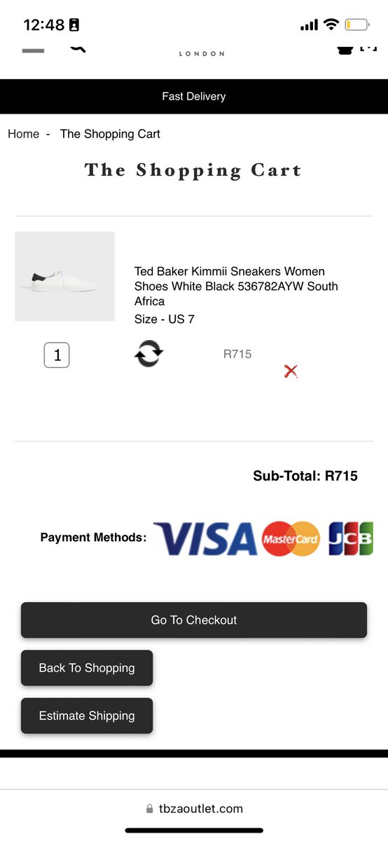 __Mgijimi's tweet photo. There is an website pretending to be Ted Baker SA. There are bags going for R406 and sneakers going for R716 (Ridiculous prices for TB). 

Only in the UK does TB have an online store. Be careful and sorry if uv lost money. Payment method also looks scammy so 🚩 https://t.co/FbZJaIvar2