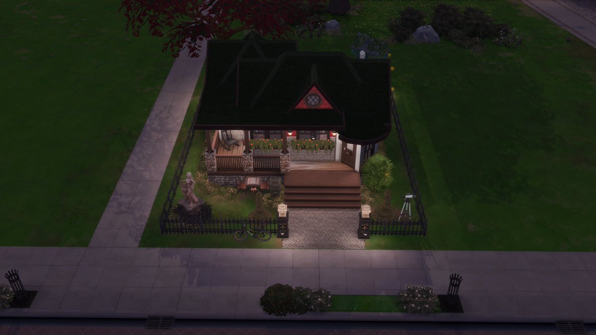 KlausSims's tweet photo. I did @limsimsie's Simsie Lil Shell Challenge! I made an egregiously expensive tiny home with a queen anne theme. I grew up around colorful victorian homes and wanted an excuse to use a green roof with red walls. If you ever want funky outside colors, go victorian #SimsieLilShell https://t.co/ifStCKiXXt