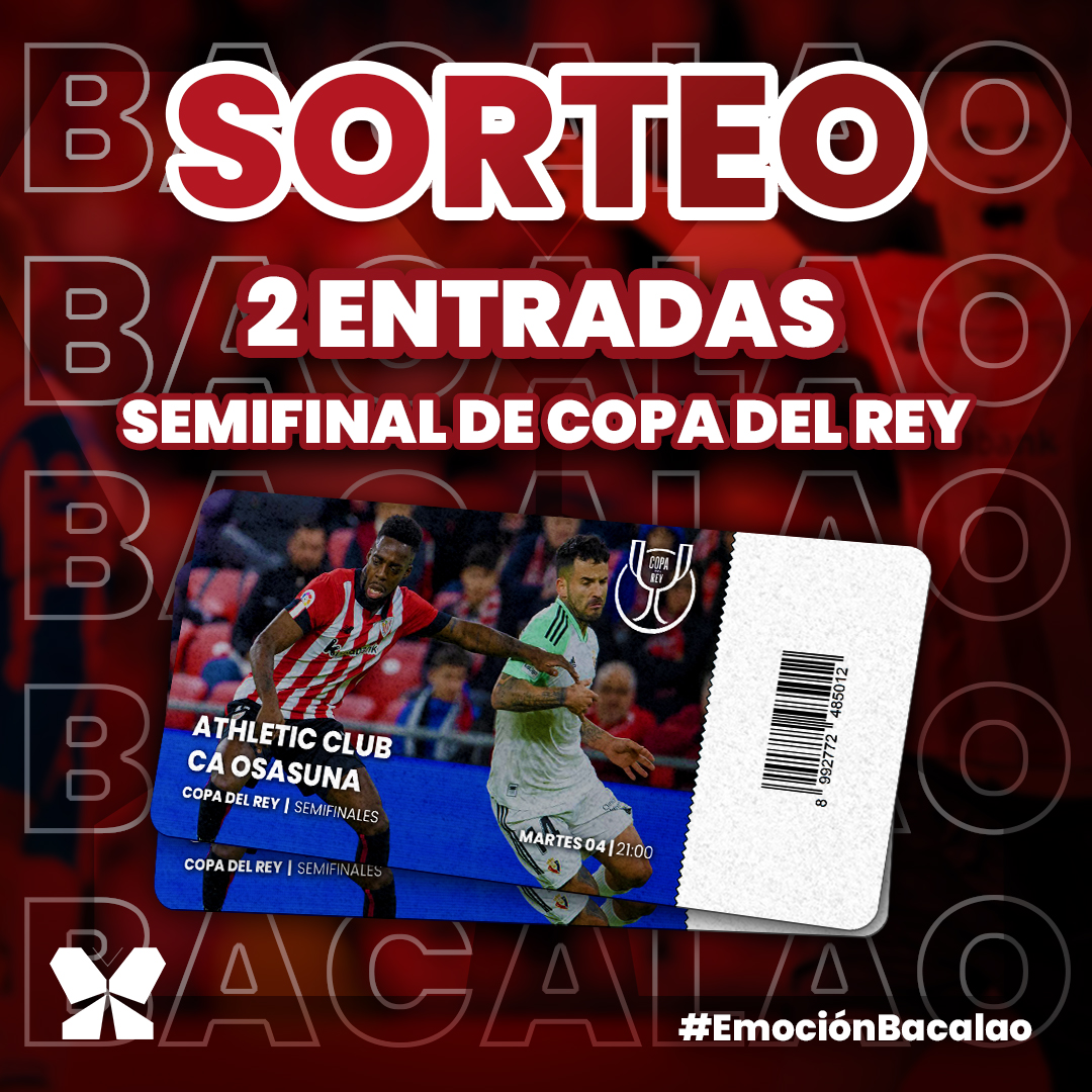 💥𝗦𝗢𝗥𝗧𝗘𝗔𝗭𝗢

¡Sorteamos 𝟮 𝗲𝗻𝘁𝗿𝗮𝗱𝗮𝘀 para la semifinal de Copa!

<a href="/AthleticClub/">Athletic Club</a> 🆚 <a href="/Osasuna/">C. A. OSASUNA</a>

Requisitos:
1º Seguir a <a href="/RadioPopular/">Radio Popular - Herri Irratia</a>
2º RT y FAV
3º Mencionar a 2 amig@s en comentarios

🔻Hasta este lunes (03/04/2023) a las 16:00

🦁#EmociónBacalao #AthleticOsasuna