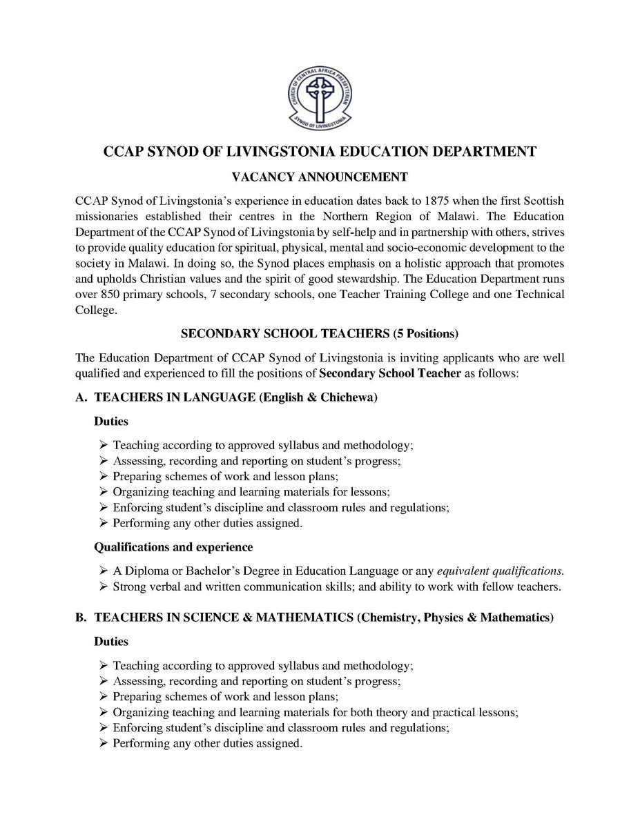 CCAP Synod of Livingstonia, Education Department tweet media