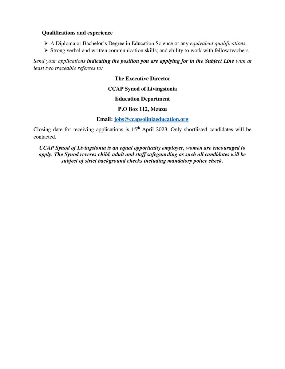 CCAP Synod of Livingstonia, Education Department tweet media