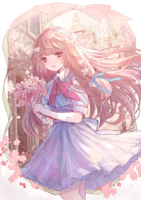 #私の作品春風に乗せて 春風の吹く花の町の乙女 