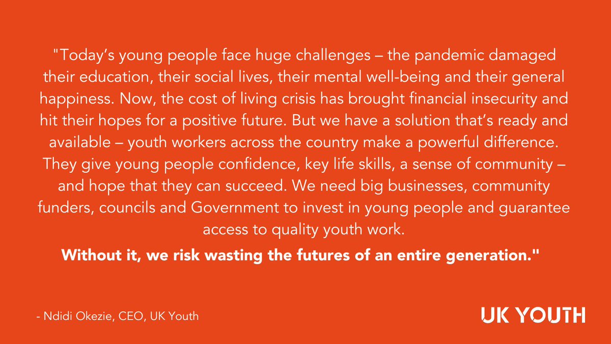 UK Youth (@ukyouth) on Twitter photo A new article from the <a href="/Daily_Express/">Daily Express</a> reveals how nearly 1 in 4 young people (23%) say they will never recover from the emotional effects of the #pandemic (@PrincesTrust). Read what our CEO <a href="/Ndidi1st/">✰ Ndidi Okezie OBE</a> had to say on the power of #YouthWork as a solution 👇
ow.ly/kMlV50NuFB7 A new article from the <a href="/Daily_Express/">Daily Express</a> reveals how nearly 1 in 4 young people (23%) say they will never recover from the emotional effects of the #pandemic (@PrincesTrust). Read what our CEO <a href="/Ndidi1st/">✰ Ndidi Okezie OBE</a> had to say on the power of #YouthWork as a solution 👇
ow.ly/kMlV50NuFB7