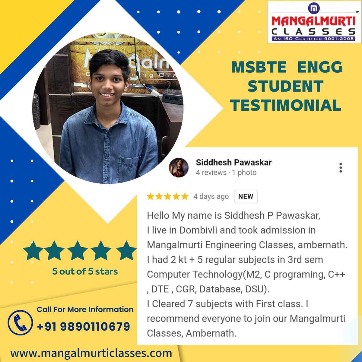 MangalmurtiC's tweet image. We are happy for our student Siddhesh,
You can achieve your dream goals by aceing in your academic hurdles with us✨
Book a FREE consultation with our experts today
#mangalmurticlasses
#mangalmurticlasses #engineeringclasses #testimonial #testimoni #testimony #like #testimonials