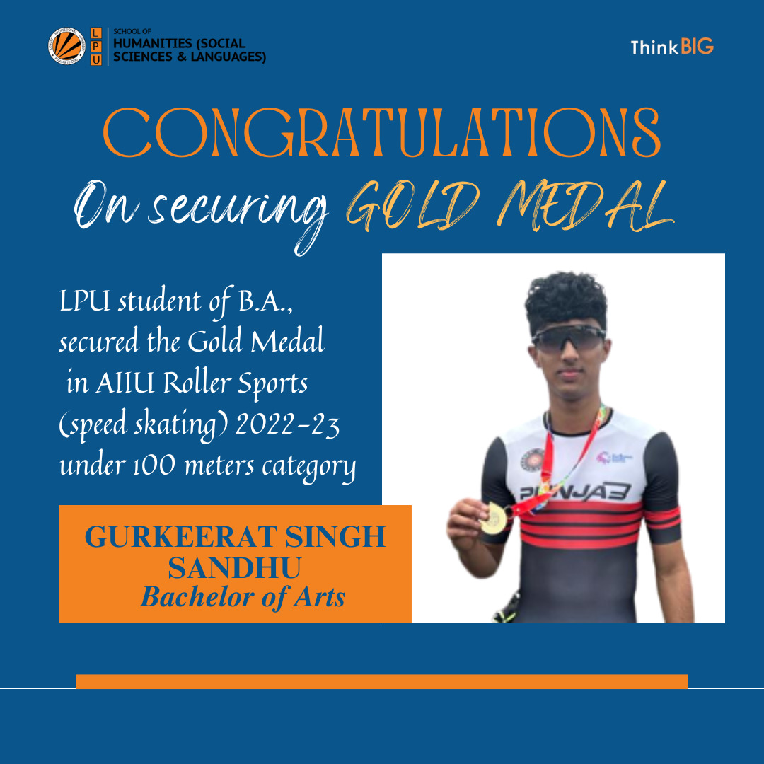 Meet Gurkeerat Singh Sandhu, LPU B.A. student who has won Gold Medals in AIIU Roller Sports (speed skating) 2022-23 under 100 meters category!
Let us applaud and congratulate the #ProudVerto!
#lovelyprofessionaluniversity #lpu #SportsAtLPU #socialsciences