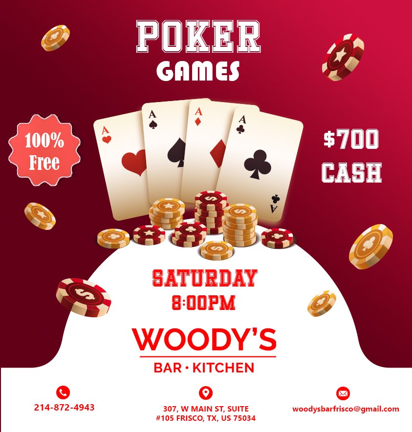woodysbars's tweet image. 💲 SATURDAY POKER WOODY'S BAR KITCHEN $700 💲 

Games-R-Us is extremely proud to announce our newest addition at Woody's Bar Kitchen in Frisco.

#woodybarandkitchen #growth #pokertable #PokerNights #growth #playgames #gametime #gamezone #FreeEntry