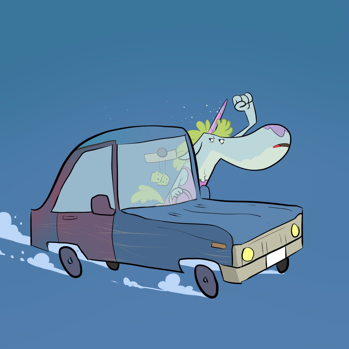 Just your run of the mill unicorn.

#unicorn #mythicalcreature #carchase #characterdesign #sillyart