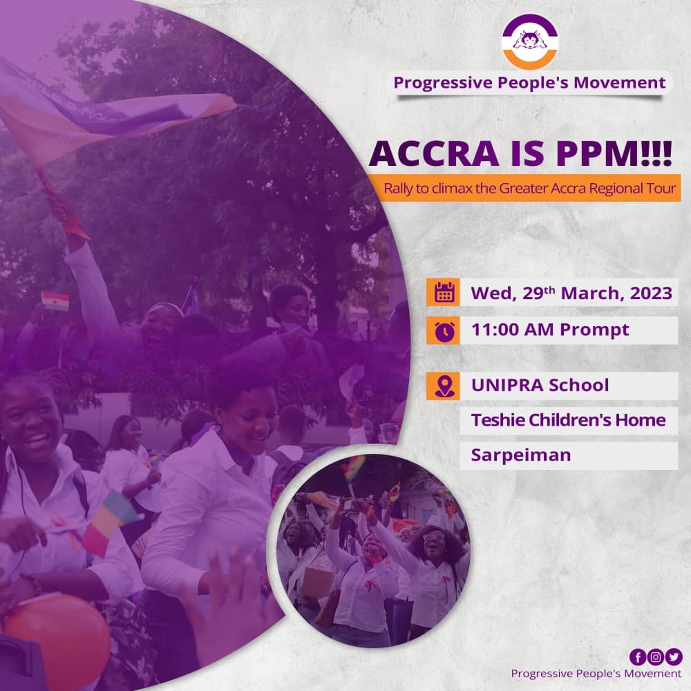PPM_GIJ's tweet photo. From bustling markets to vibrant communities,the Progressive People's Movement's Greater Accra Regional Tour has reached its crescendo! With a dynamic and engaging itinerary, the tour has empowered and energized the people of Greater Accra,building momentum for positive change. https://t.co/Vjzx8A8KDC