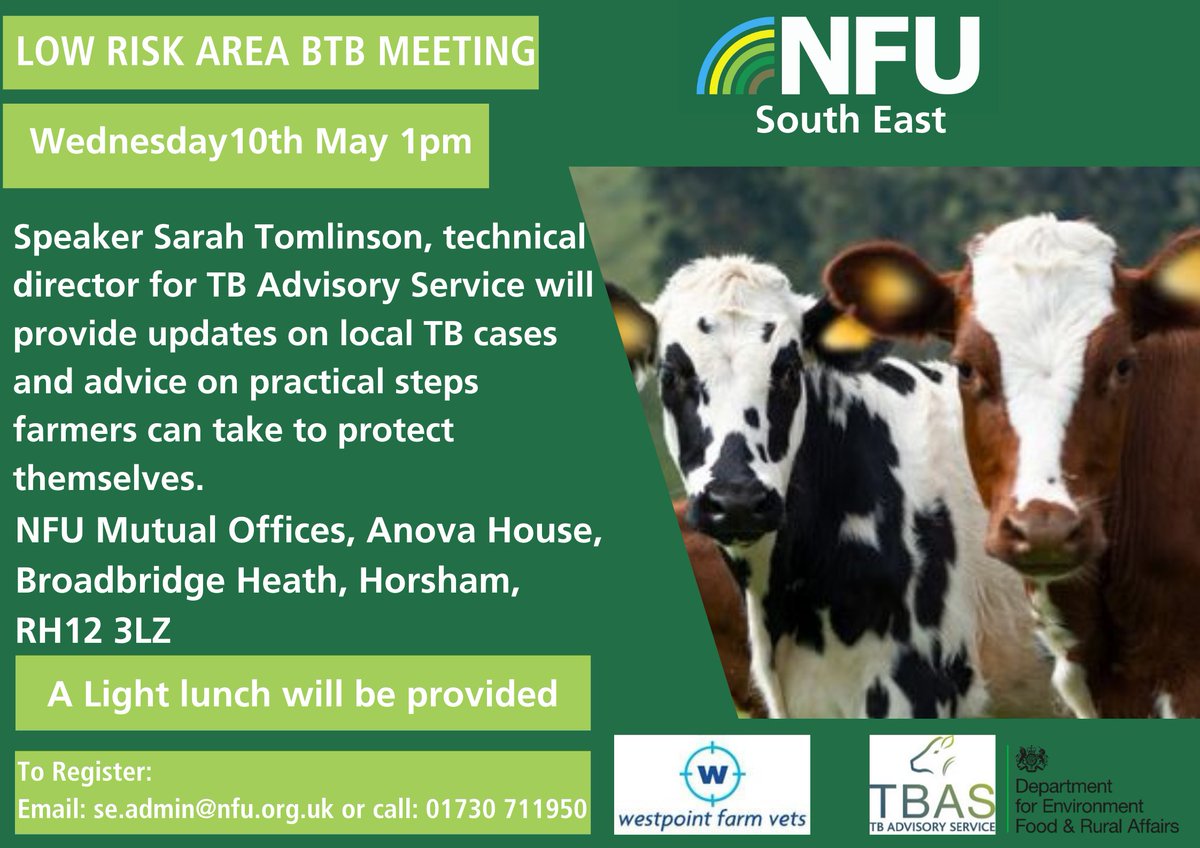 Join Sarah Tomlinson for an update on local TB cases and advise on practical steps you can make to protect yourselves. 

Holly Shearman VetPartners UK NFU Online Royal Association of British Dairy Farmers (RABDF) Kingshay Farming Westpoint Farm Vets

#farming #tb #tbas #dairy
