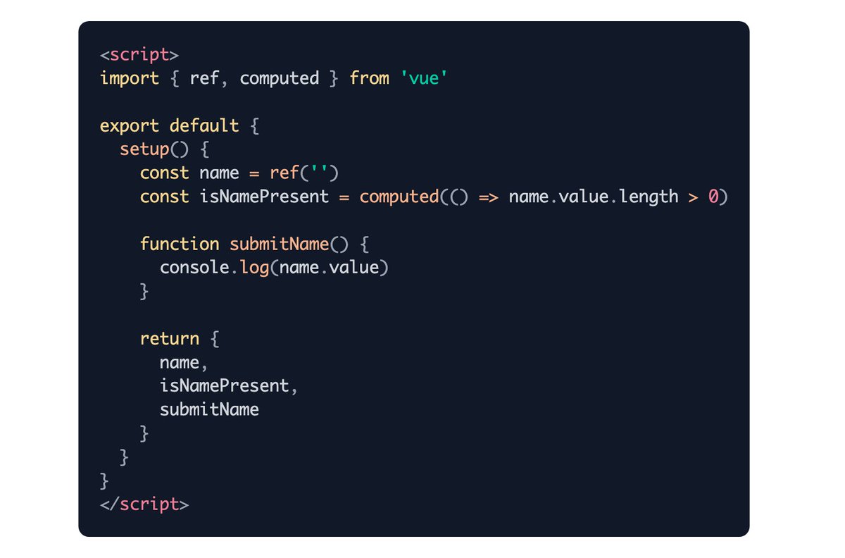 MichaelThiessen's tweet image. Not only is using &lt;script setup&gt; the recommended approach in @vuejs, but it reduces a lot of boilerplate code.
Instead of writing this: