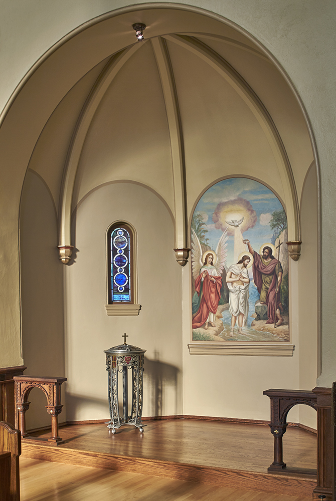 CLA_1976_'s tweet photo. #ItsAllInTheDetails in this simple yet serene design featuring a restored baptismal mural brought back to life by our talented #Conservators.
#MuralRestoration #MuralConservation #ChurchDesign #SacredSpaces #DesignDetails #HistoricChurch #LiturgicalDesign #DecorativePaint https://t.co/3pgPrCfLNI