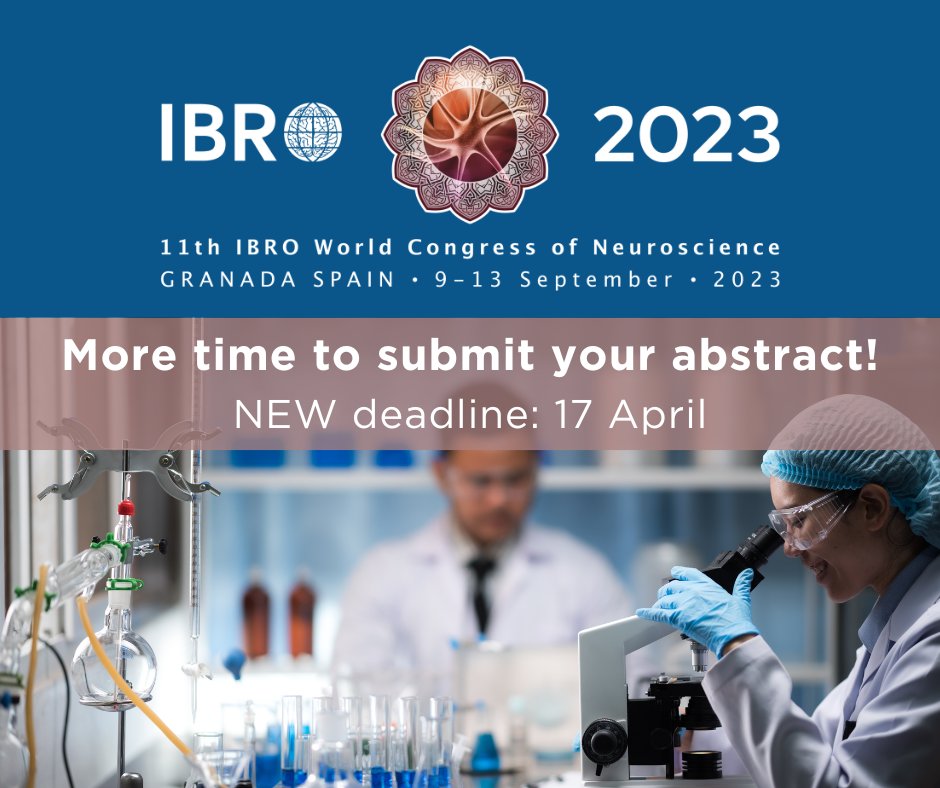 IBRO - International Brain Research Organization (@ibroorg) on Twitter photo 📢 Exciting news! You have more time to be part of #IBRO2023! The abstract submission deadline has been extended to 17 April 2023.
Find the topic of your interest and submit your abstract here 👉 ow.ly/PH6250NsI9t
#neuroscience
<a href="/SENC_/">SENC</a> <a href="/JovInvest_SENC/">@JovInvest_SENC</a> <a href="/TheBaleLab/">Dr. Tracy Bale 🟧🧠</a> 📢 Exciting news! You have more time to be part of #IBRO2023! The abstract submission deadline has been extended to 17 April 2023.
Find the topic of your interest and submit your abstract here 👉 ow.ly/PH6250NsI9t
#neuroscience
<a href="/SENC_/">SENC</a> <a href="/JovInvest_SENC/">@JovInvest_SENC</a> <a href="/TheBaleLab/">Dr. Tracy Bale 🟧🧠</a>