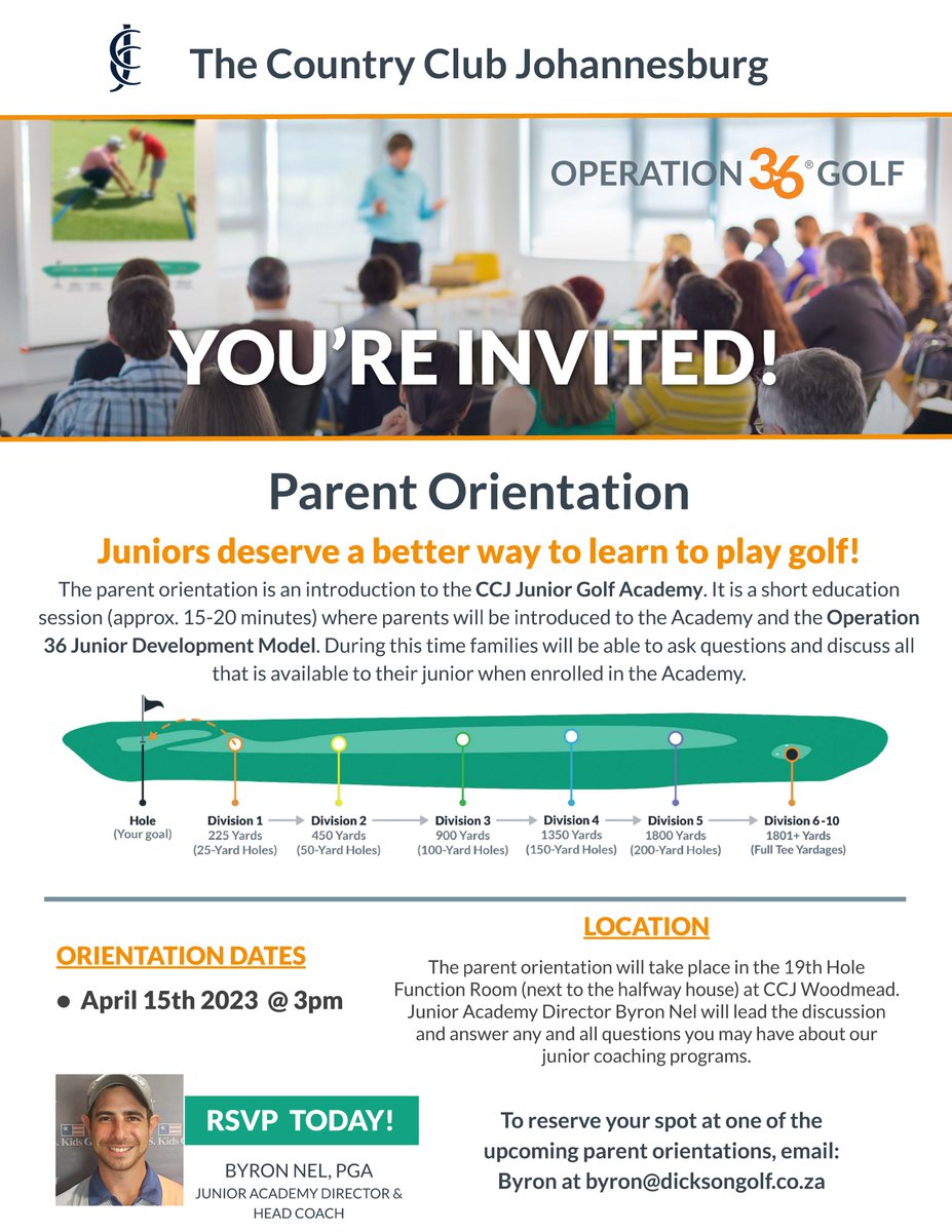 ⛳ OPERATION36 GOLF LANDS AT CCJ! ⛳

DO NOT MISS OUT! 
Reserve your place for the orientation event with Byron on byron@dicksongolf.co.za
