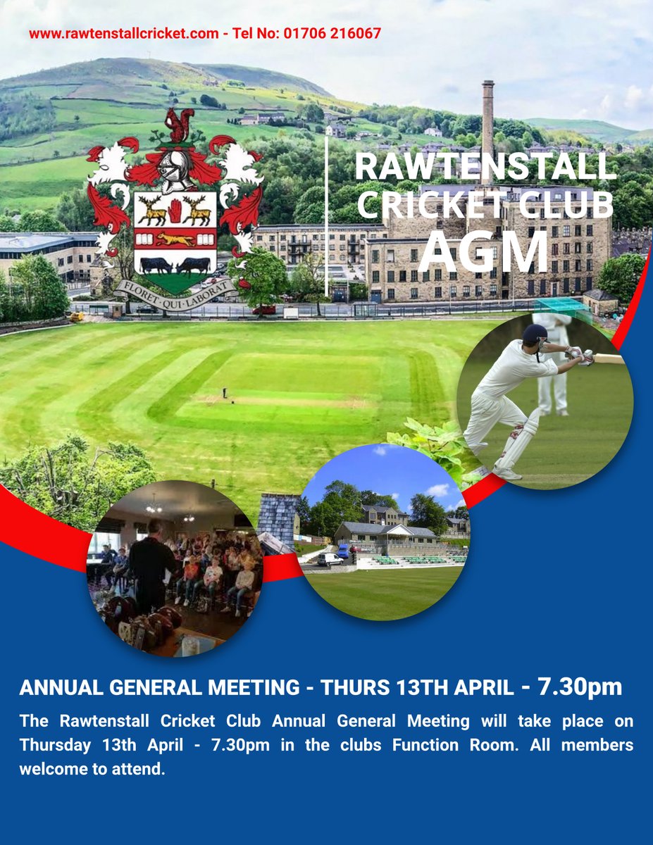 LATEST NEWS | The <a href="/RawtenstallCC/">Rawtenstall CC</a> Annual General Meeting will take place on Thursday 13th April - 7.30pm in the clubs function room - All members welcome 🏏👊 #cricket #rawtenstallcc #rossendale #rossendalevalley #AGM