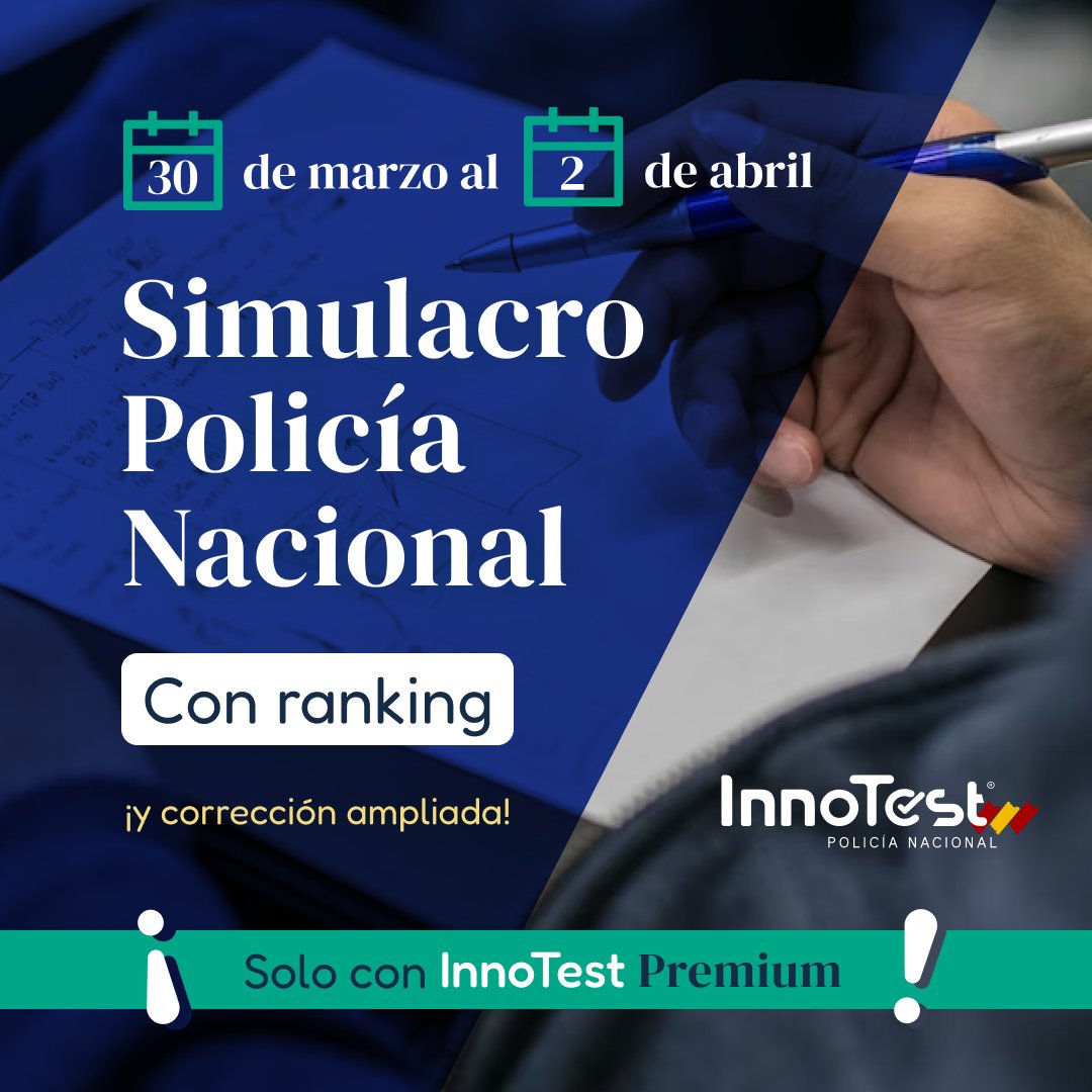 InnoTestES's tweet photo. ⏰⏰ ¡Quedan 24 horas!
Pon tus conocimientos a prueba y compárate con el resto de opositores con el simulacro de examen de 📱InnoTest Policía Nacional. ¡Solo usuarios PREMIUM!
Tu plaza, a un solo test. Marca la diferencia con #InnoTestPN💪.
#Oposiciones #PolicíaNacional https://t.co/o3hJBEa6sH
