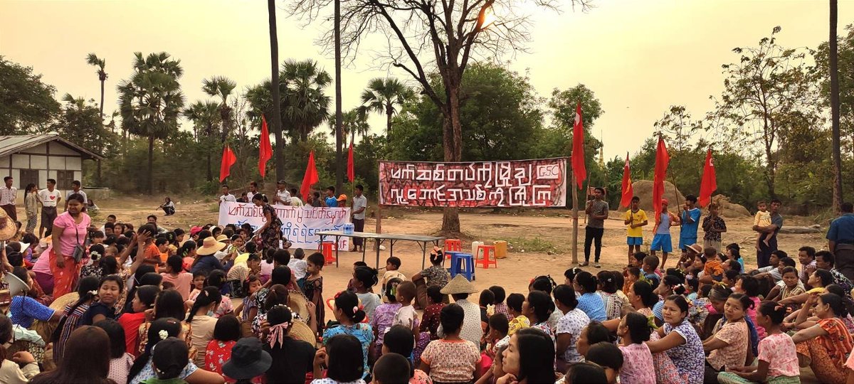 PVamplify's tweet photo. On March 27, strike committees from Wetlet, Depayin & Ayadaw in Sagaing, jointly marched a really to protest agnst #Myanmar junta w/ banners reads “Demolish fascist army, Welcome new society”, “Reject fascist’s election, Bravely walk the Federal Road” 👉 https://t.co/axIBtlz7Pl https://t.co/iJ32G5YkhL