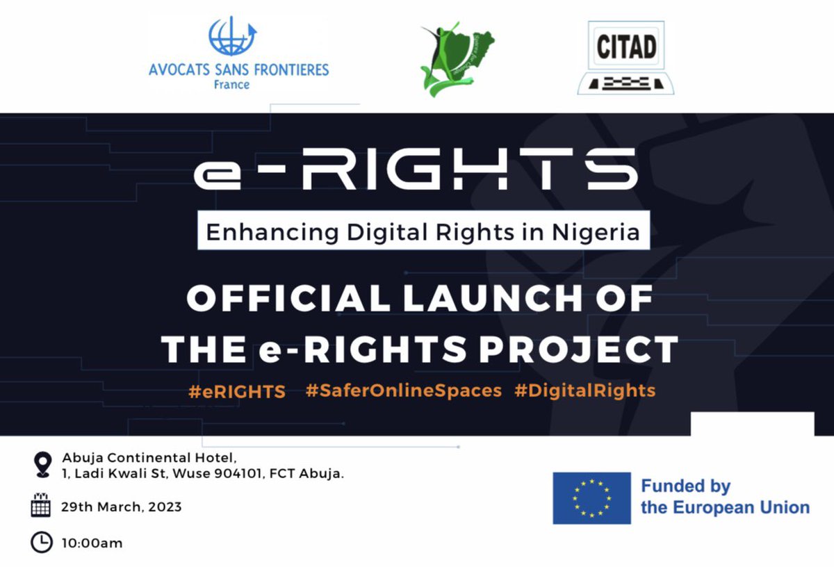 afrimiti's tweet photo. Official Launching of e-rights project by @ASFFranceNG with support from @EUinNigeria AfriMITI is represented by the Executive Director @Gazzaliharuna we at AfriMITI take Digital rights at core of our work, we are glad to be present at the launching of this project. https://t.co/vc8birZVZ9
