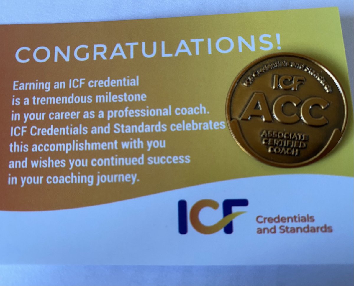 AndreaMCoach's tweet photo. Received my pin acknowledging my ⁦@ICFHQ⁩ credential. ACC achieved, PCC here we come! https://t.co/hSQPeHjOo1