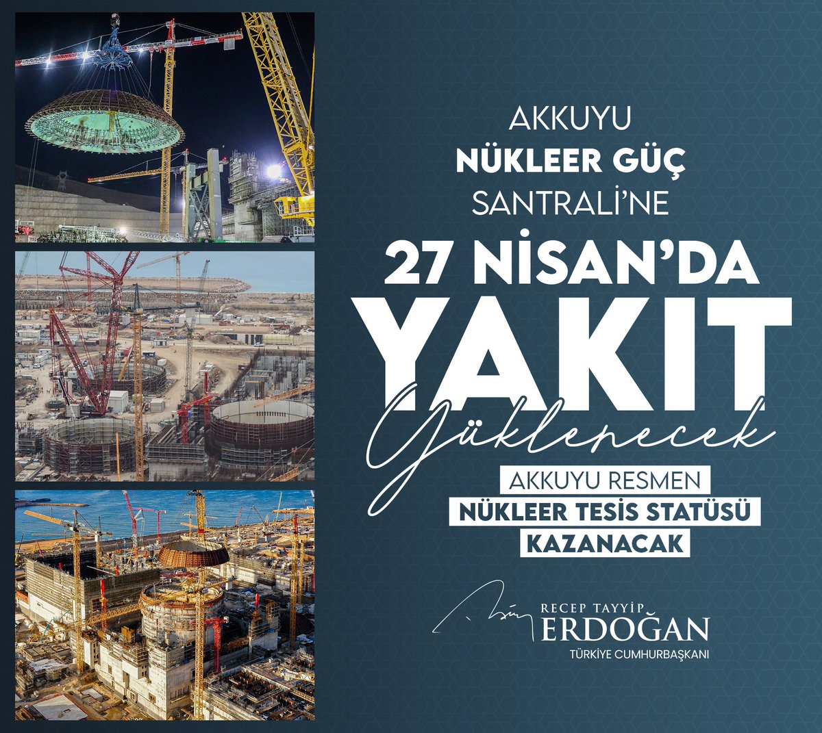 Akkuyu Nükleer Güç Santralimize 27 Nisan tarihinde yakıt yükleyerek resmen nükleer tesis statüsü kazandıracağız.