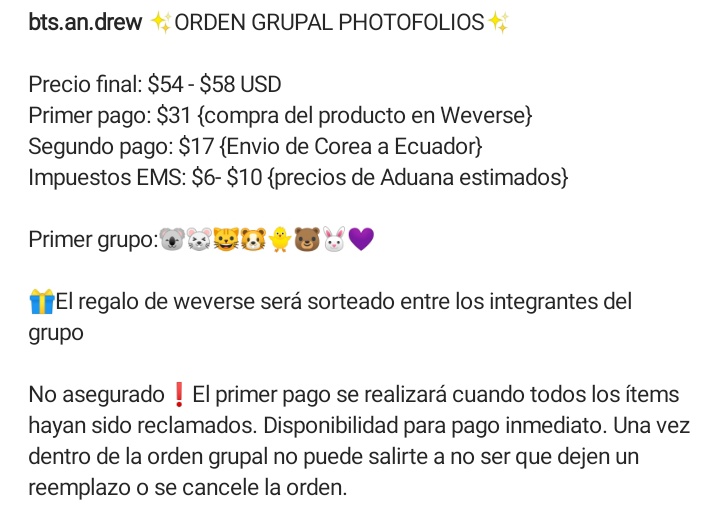 ✨ORDEN GRUPAL PHOTOFOLIOS✨🇪🇨

Precio final: $54 - $58 USD

{Info completa en la imagen}

#btsecuador #btssale #btsgoecu #btsarmy #btsgo #btsphotocard #btstrade #btsordengrupal #btsgrouporder #btsphotocardsale