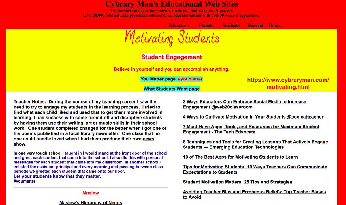 cybraryman1's tweet image. Helpful pages for this #gtchat Motivating Students cybraryman.com/motivating.html  #GeniusHour -does not have to be an hour Let students follow their passions cybraryman.com/geniushour.html Play &amp;amp; Movement cybraryman.com/play.html See: 5 Ways to Incorporate Movement @4OClockFaculty