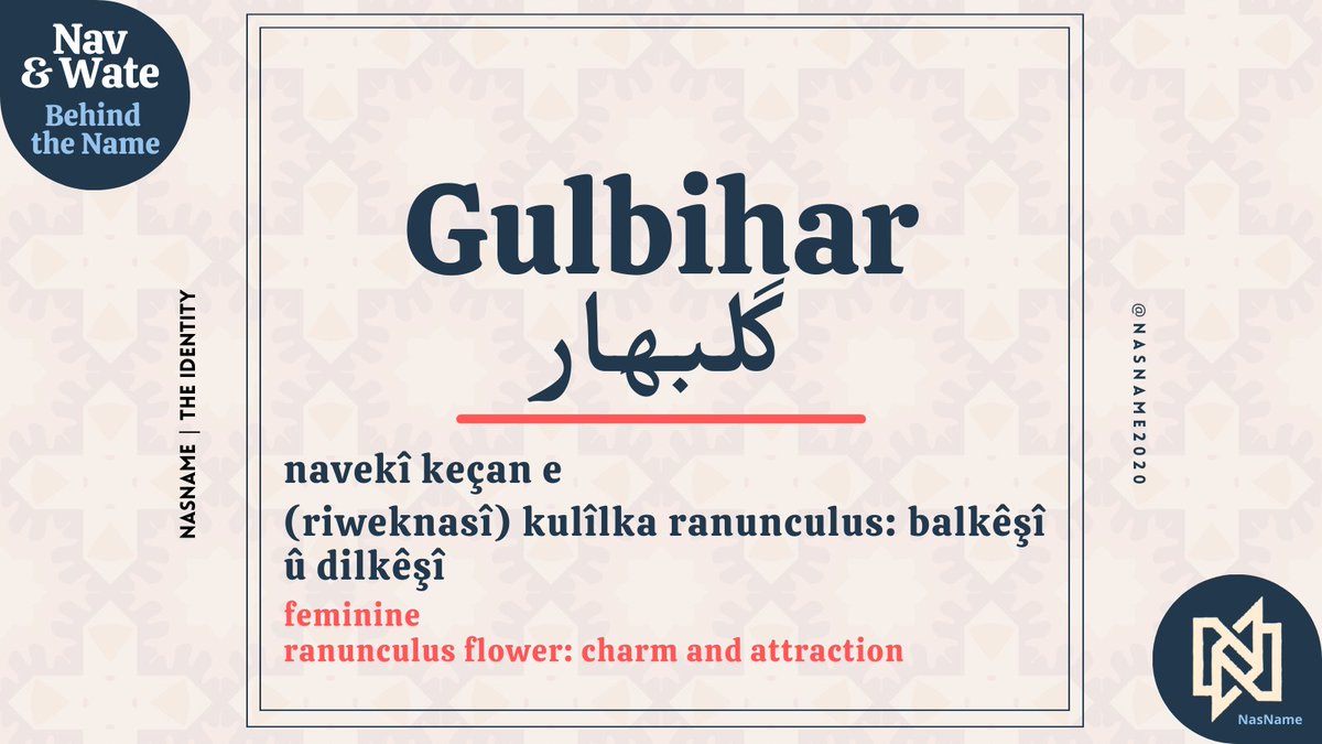 NasName21's tweet photo. Nav û Wate | Gulbihar 

#learnkurdish #kurdîhilbijêre https://t.co/EidAuY7z2A