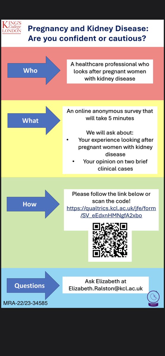 Are you a healthcare professional? ✅         Do you look after pregnant women with CKD? ✅                                                         If yes, PLEASE spare 5 minutes and participate in our survey:      qualtrics.kcl.ac.uk/jfe/form/SV_eE…