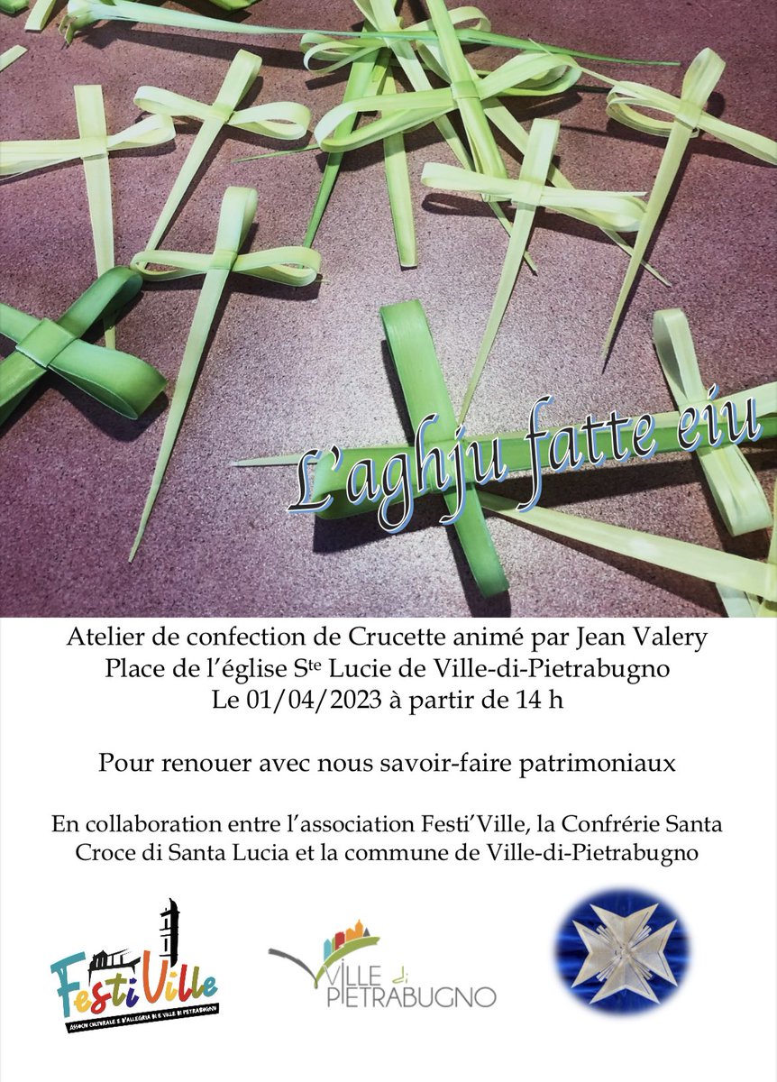 En collaboration avec la confrérie Santa Croce di Santa Lucia nous organisons samedi 1er avril un atelier crucette sur la place de l’église.