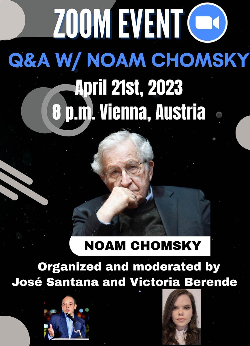 I invite everyone to participate in the first live Q&A session with Professor Noam Chomsky in Austria. This Q&A session will include questions from the fields of linguistics, political science, and philosophy. #NoamChomsky #Austria #JoinUs #JointheDialogue
eventbrite.de/e/qa-with-noam…