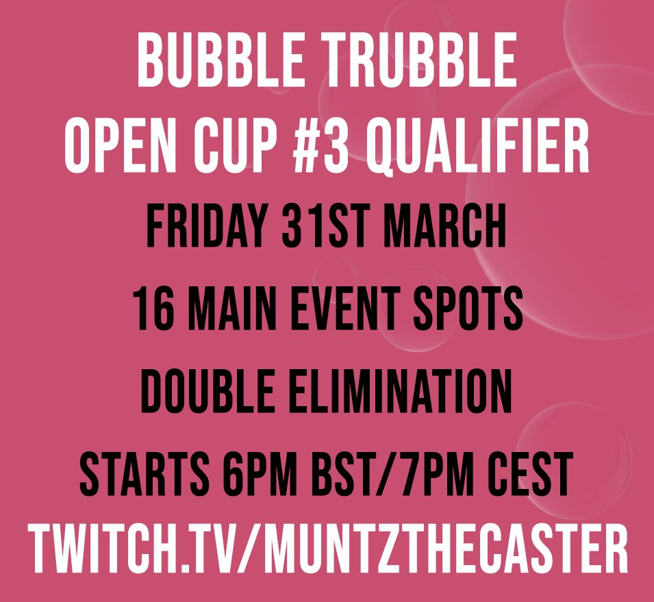 ActuallyMuntz's tweet photo. BUBBLE TRUBBLE #3 OPEN QUALIFIER REGISTRATION IS OPEN!
📅Qualifier played on Friday 31st March - 1800 BST / 1900 CEST
🌍EU (outside RLCS top 16) &amp; MENA (outside RLCS top 8) are eligible.
📝Register through Startgg - link in reply!
❓ Question/s? Join the discord - link in reply! https://t.co/UIEsyyfkBk