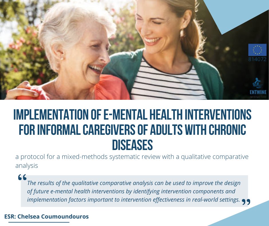 ENTWINE ITN (@itn_entwine) on Twitter photo “Using pragmatic trials and implementation research, this review will identify both the key characteristics of effective interventions and barriers and facilitators to implementation”
Read <a href="/ChelseaCoum/">Chelsea Coumoundouros</a> ‘s paper via dx.doi.org/10.1136/bmjope…
#INT_ENTWINE #informalcare #ehealth “Using pragmatic trials and implementation research, this review will identify both the key characteristics of effective interventions and barriers and facilitators to implementation”
Read <a href="/ChelseaCoum/">Chelsea Coumoundouros</a> ‘s paper via dx.doi.org/10.1136/bmjope…
#INT_ENTWINE #informalcare #ehealth