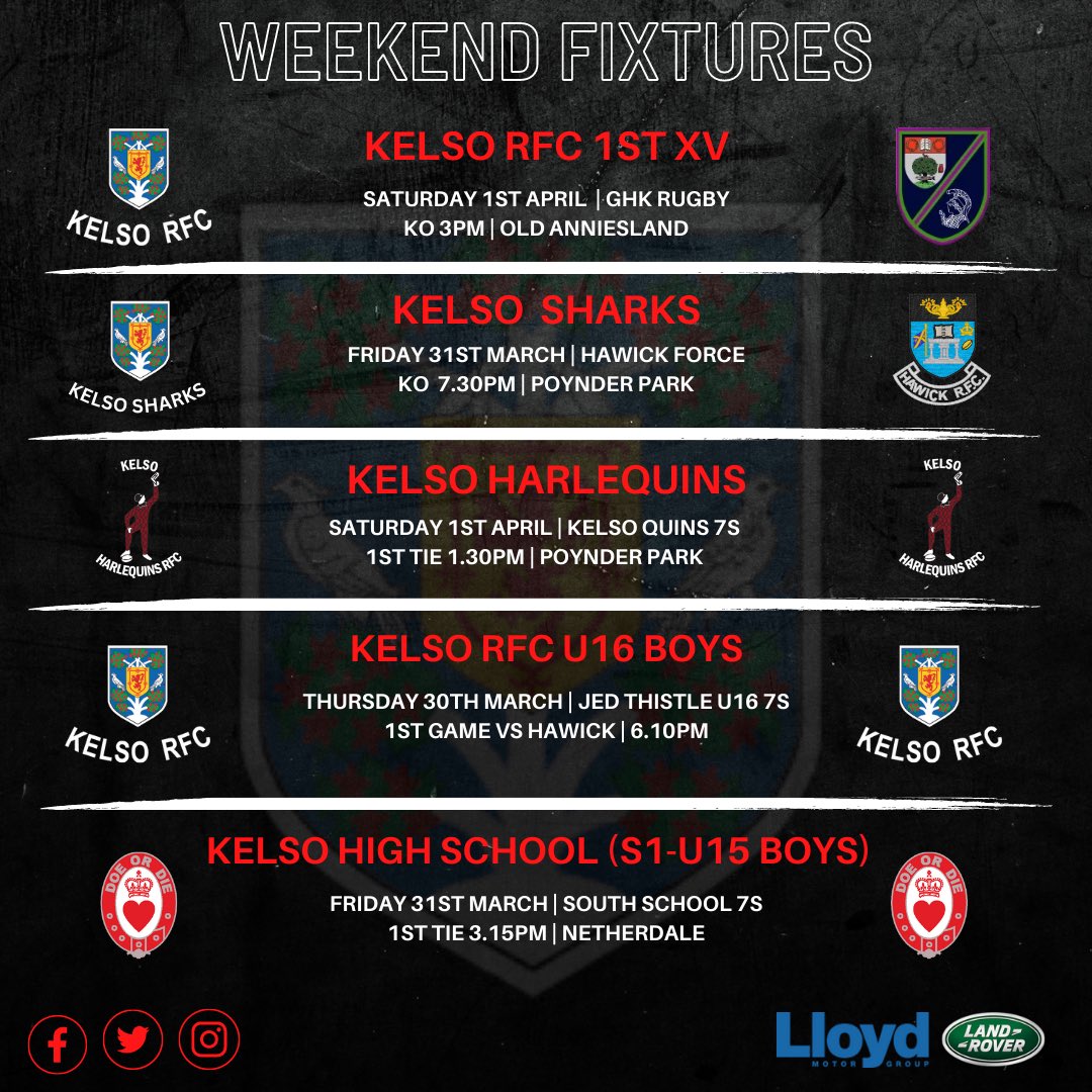 KelsoRugby's tweet image. Another busy weekend over Rugby for Kelso RFC. All details below ⬇️ 

Best of luck to all players, coaches and volunteers 👍 

⚫️⚪️

#OneClub #OneCommunity