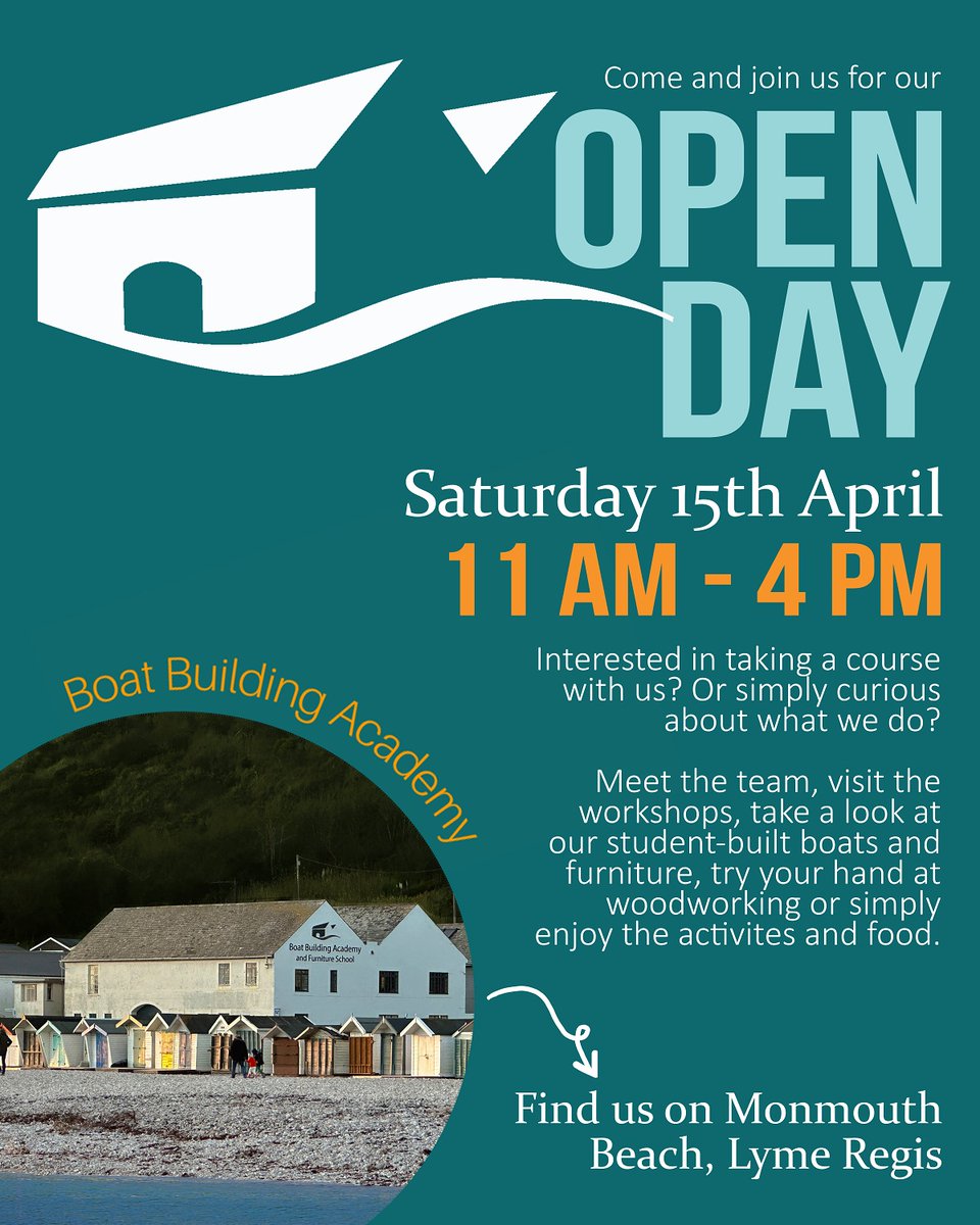 boatbuilding's tweet photo. All welcome!
Tour the workshops, see boats and furniture made by our students, get involved with activities, there will also be a BBQ, drinks and cakes, and a raffle.
Money raised at this event will go to our bursary fund.
#openday #boatevent #lymeregis #dorset #woodworking https://t.co/Yt2tbqYBGk