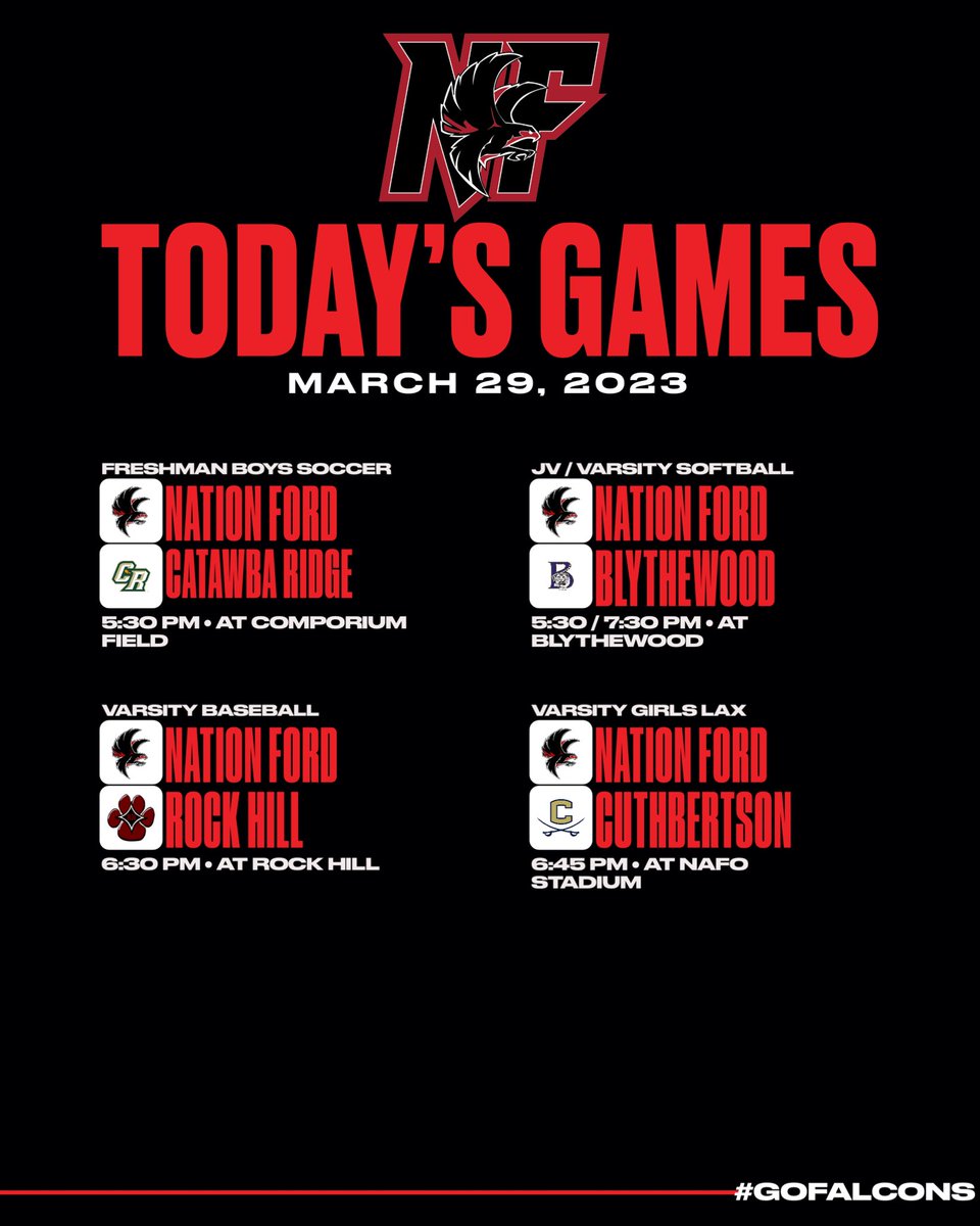 Come out and support your Falcons today: 
March 29, 2023
🥎⚾️⚽️🥍

#GOFalcons