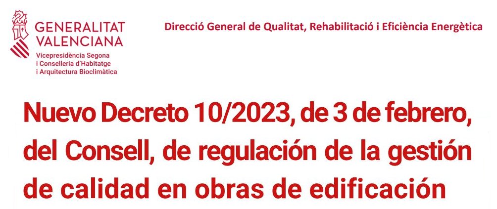 🚨Presentación Nuevo Decreto 10/2023, de 3 de febrero del Consell
👉Aporta importantes novedades en el ámbito de la edificación, de las que se hablarán en la jornada
🗓31/03 a las 11:00 (Aula magna ETSIE-UPV)
🔴Confirmar asistencia en: dg_qualitat_rehabilitacio@gva.es