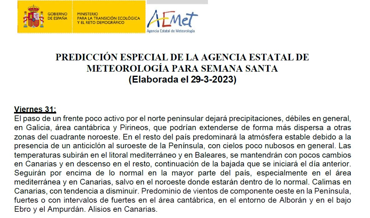 AEMET_Esp's tweet image. Predicción Especial para la Semana Santa