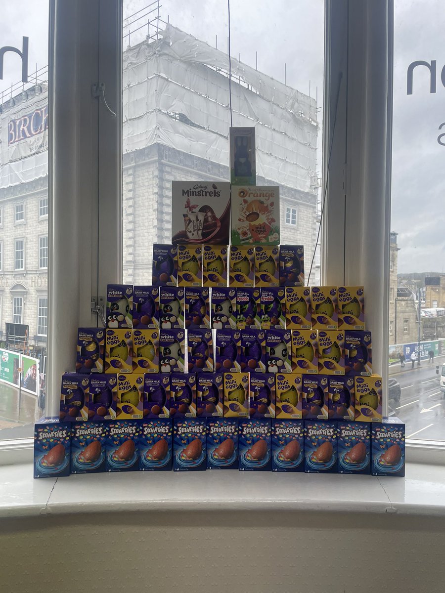 We’ve been busy collecting Easter eggs for disadvantaged children in Kirklees in partnership with <a href="/GiantsCT/">Huddersfield Giants Community Trust</a> this week. We’re not sure which is more impressive - the amount of eggs we collected or that we managed to balance them for long enough to take a picture! 🐣🐰