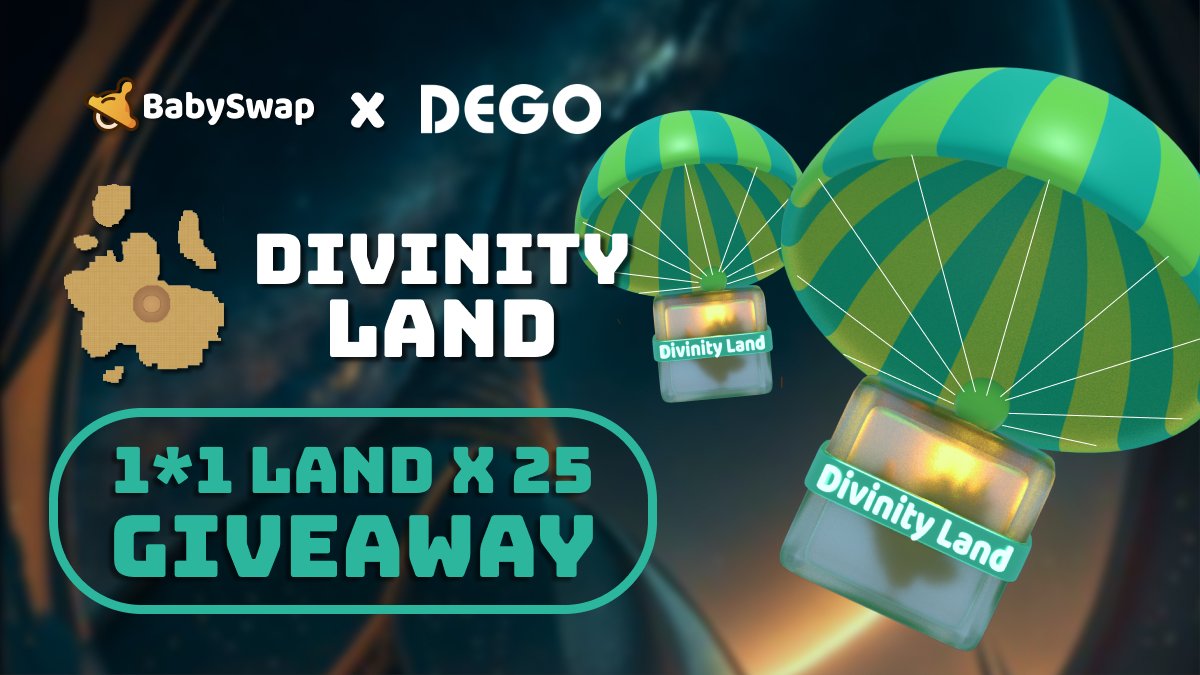 🧑‍🌾We’re partnering with <a href="/babyswap_bsc/">BabySwap #Baby the Landlord 🏝️</a>
to launch an exclusive #giveaway 🍼

🎁 25 #whitelists of FREE Divinity Lands
⏰ 72 hrs

🥁 To join: taskon.xyz/campaign/detai…

#BNBChain #BabySwap #DEGO #NFT